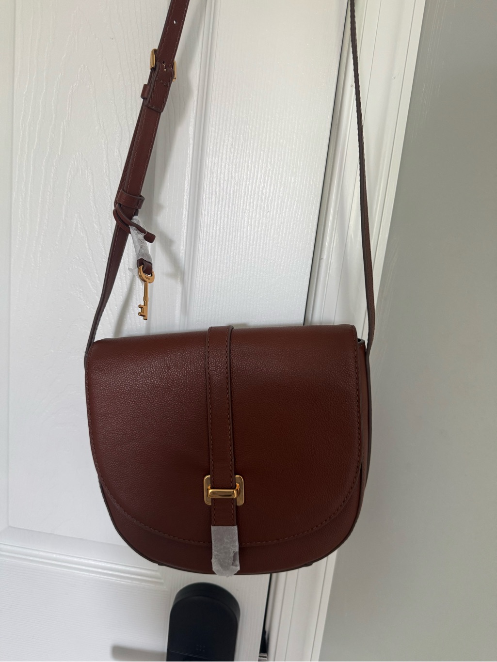 Fossil Brown Pebbled Leather Saddle Crossbody